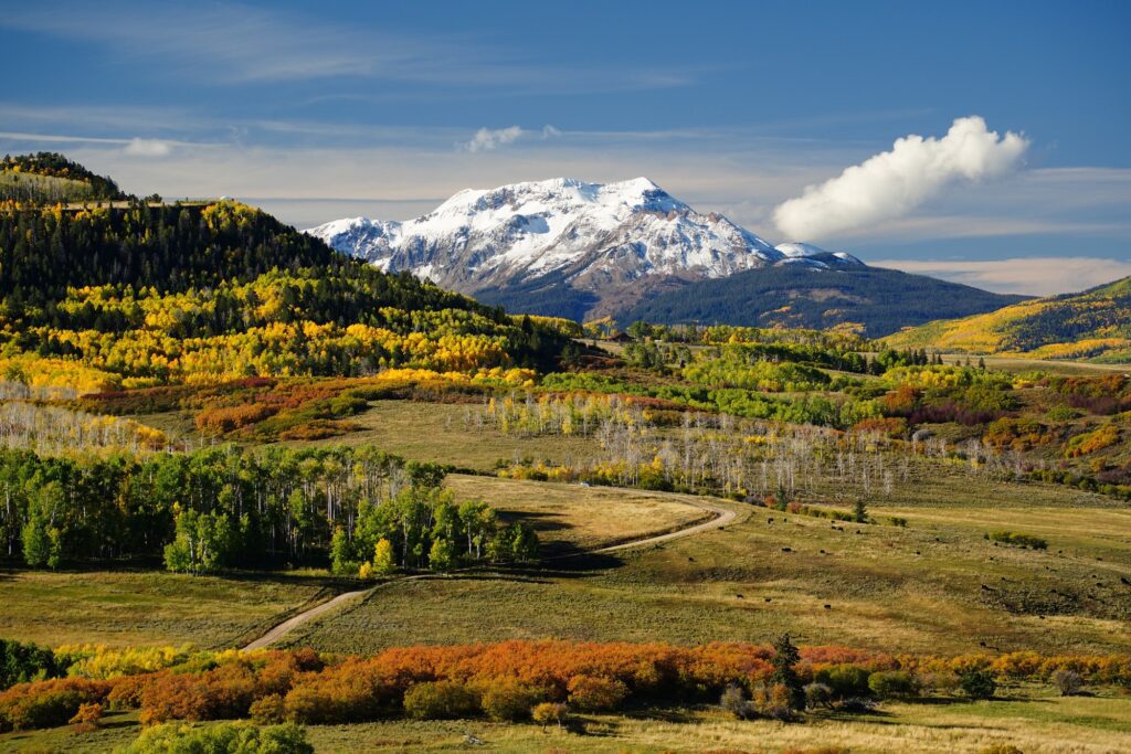 Don Mammoser Guided Photography Tours - snow capped mountains and colorful fall scenery