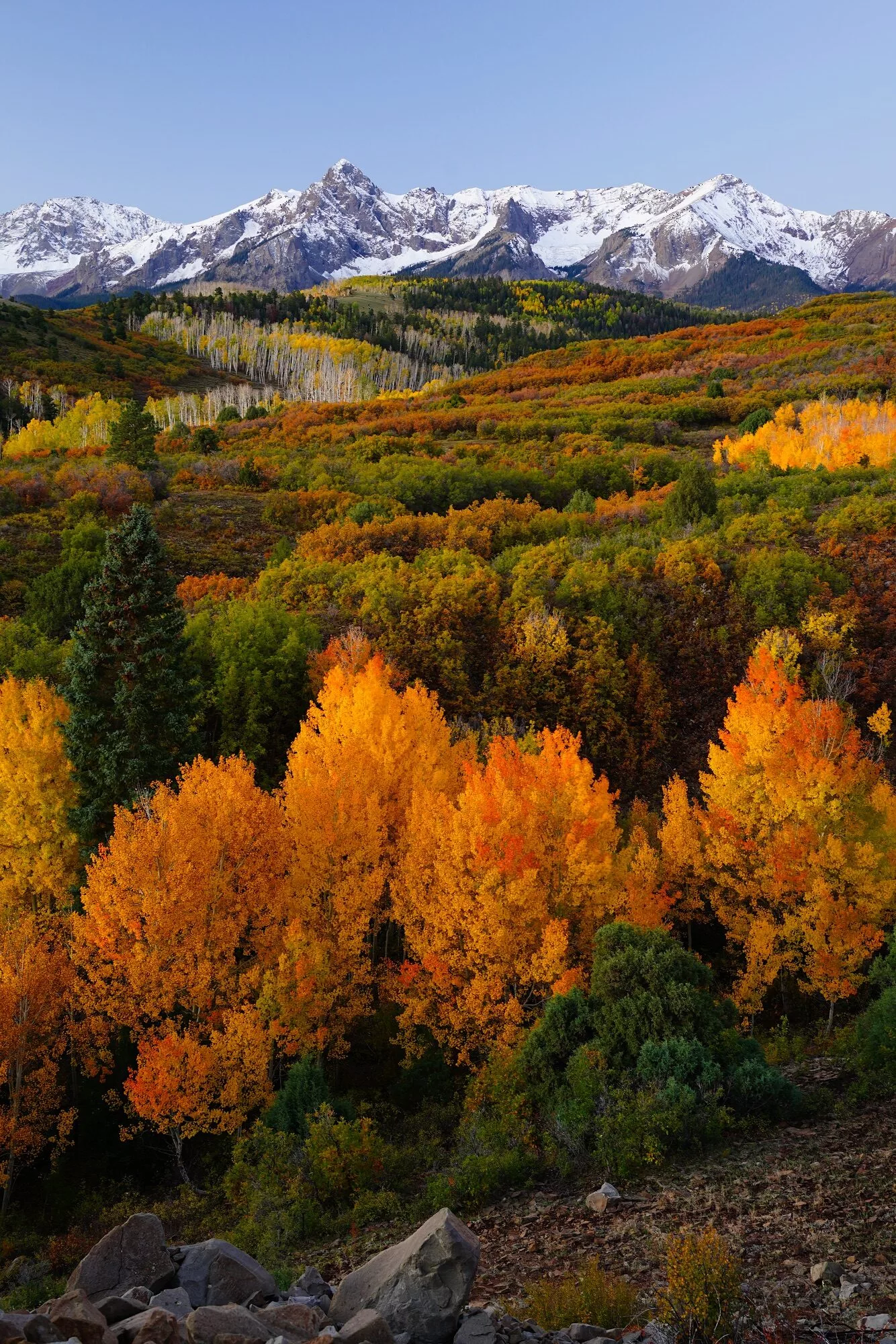 Don Mammoser Guided Photography Tours - Snow capped mountains with colorful trees